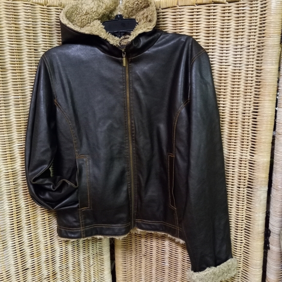 MM Essentials Marc Mattis Hoodie Jacket Brown Faux Leather Quilti edSize S/38 - Picture 1 of 10
